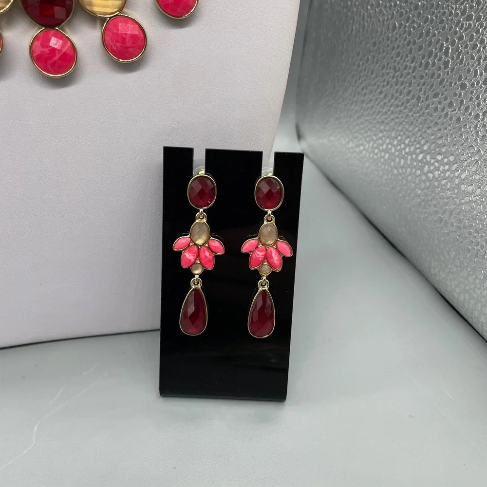 Pappagallo Gold Tone Pink Raspberry Cabochon Necklace Earrings Bracelet Set 80's - Picture 3 of 11
